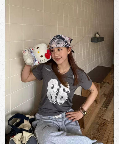 Number 86 Print Sporty T-Shirt Korean Street Fashion T-Shirt By Made Extreme Shop Online at OH Vault