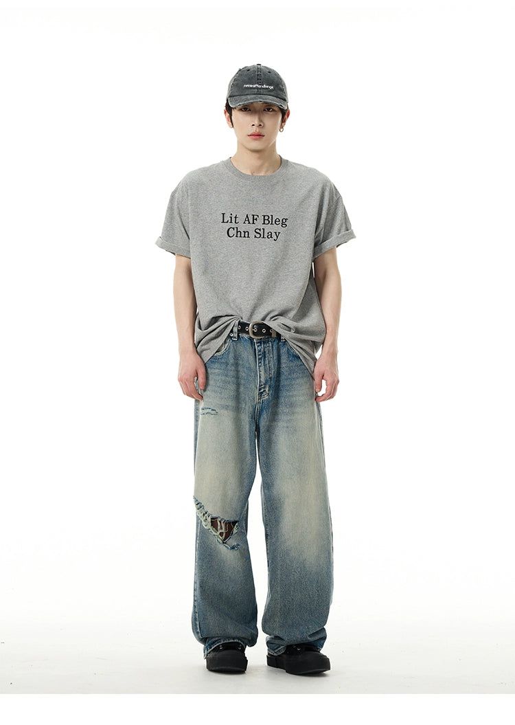 Asymmetric Ripped Jeans Korean Street Fashion Jeans By 77Flight Shop Online at OH Vault