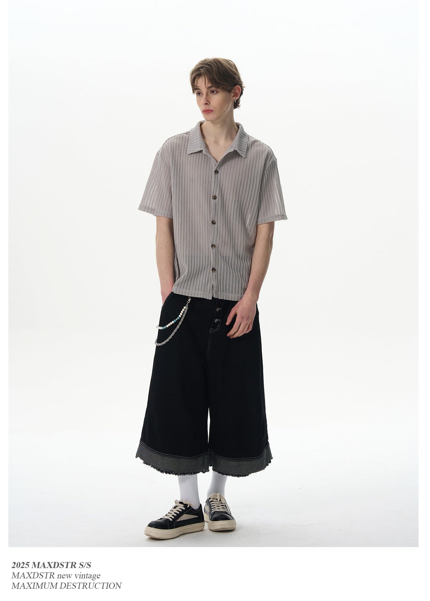 Mesh Textured Buttoned Shirt Korean Street Fashion Shirt By MaxDstr Shop Online at OH Vault