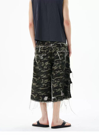 Paint Splattered Distressed Denim Shorts Korean Street Fashion Shorts By 77Flight Shop Online at OH Vault