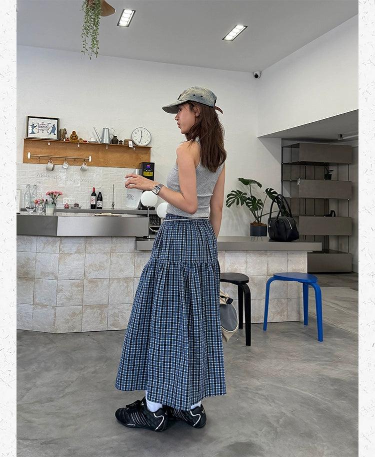 Spliced Plaid Long Skirt Korean Street Fashion Skirt By Made Extreme Shop Online at OH Vault