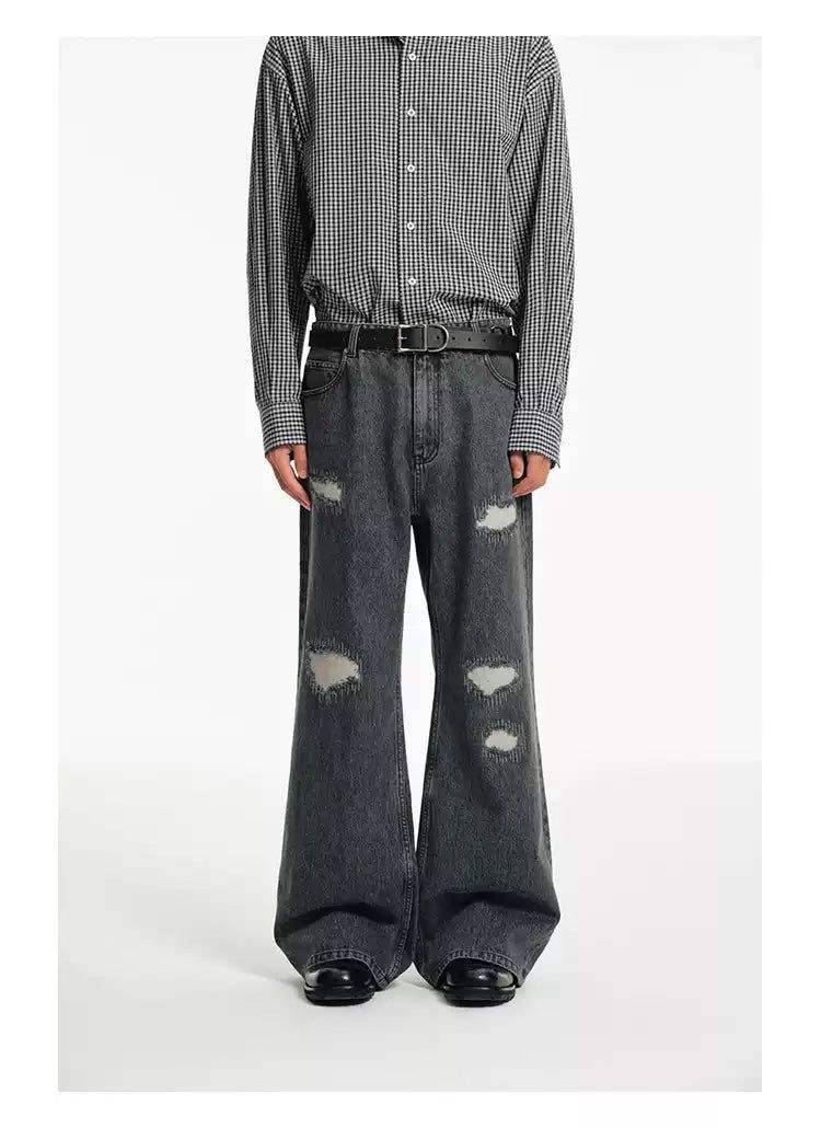 Distressed Spots Regular Fit Jeans Korean Street Fashion Jeans By NANS Shop Online at OH Vault