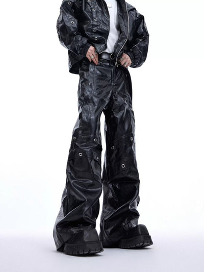 Metallic Rings PU Leather Jacket & Pants Set Korean Street Fashion Clothing Set By Argue Culture Shop Online at OH Vault