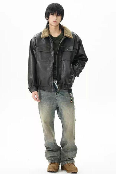 Buttoned Pockets PU Leather Jacket Korean Street Fashion Jacket By 77Flight Shop Online at OH Vault