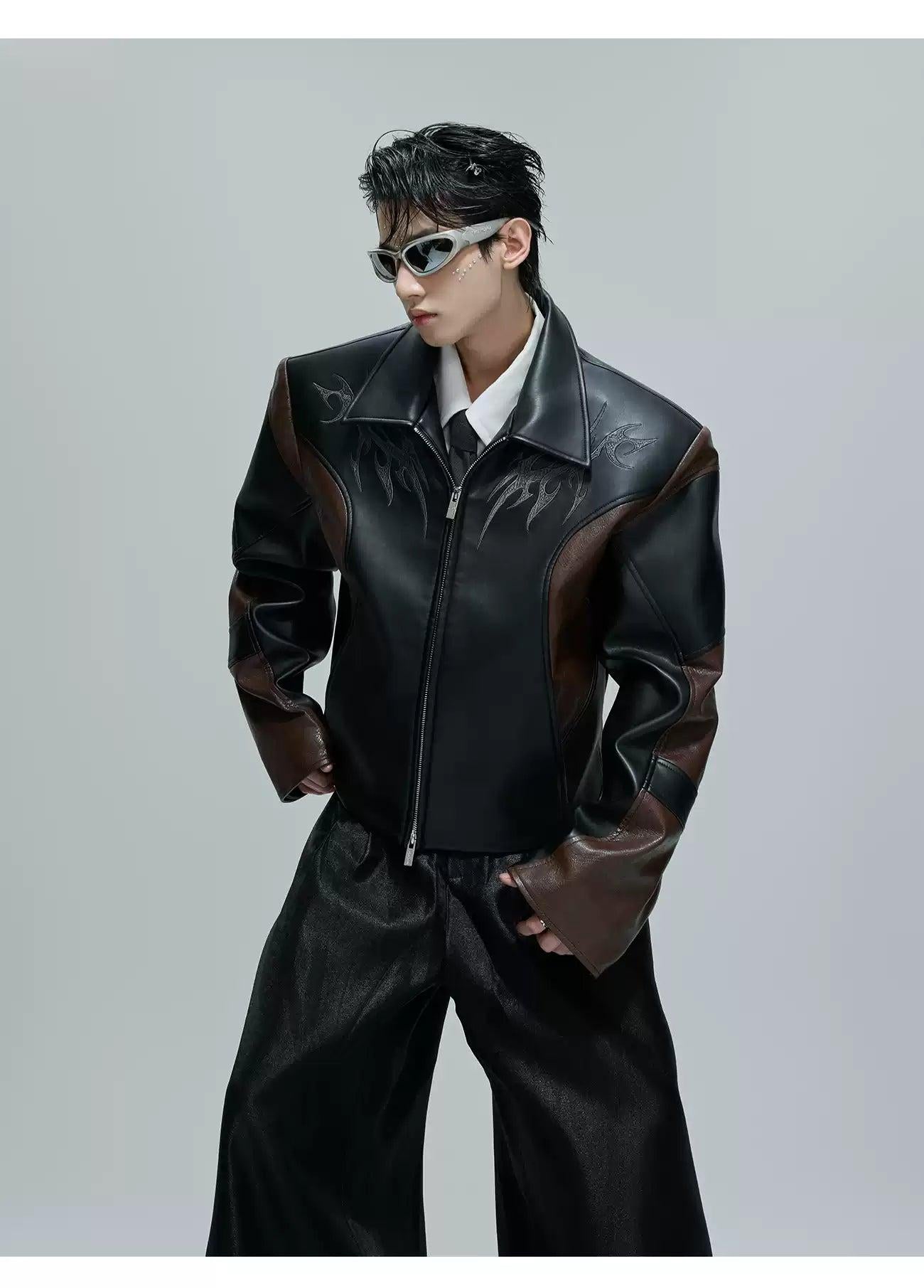 Contrast Splice Faux Leather Jacket Korean Street Fashion Jacket By Argue Culture Shop Online at OH Vault