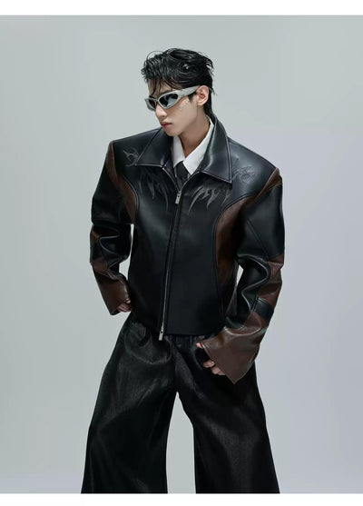 Contrast Splice Faux Leather Jacket Korean Street Fashion Jacket By Argue Culture Shop Online at OH Vault