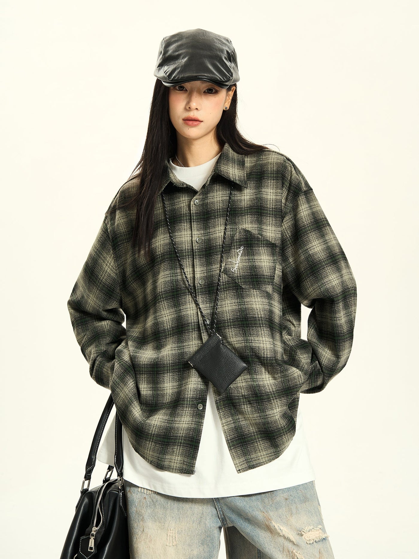 Back Embroidery Plaid Shirt Korean Street Fashion Shirt By MaxDstr Shop Online at OH Vault