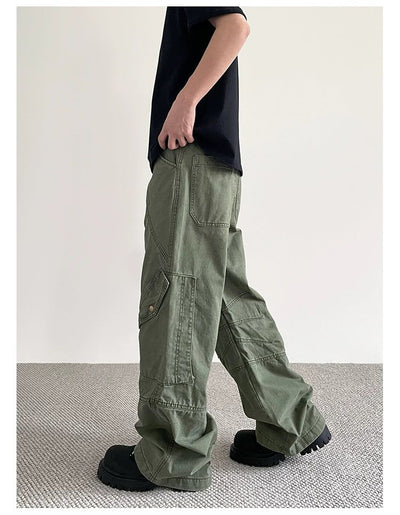 Vintage Seam Detailed Cargo Pants Korean Street Fashion Pants By A PUEE Shop Online at OH Vault