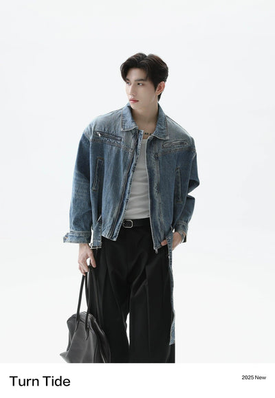 Faded Belt Strap Denim Jacket Korean Street Fashion Jacket By Turn Tide Shop Online at OH Vault