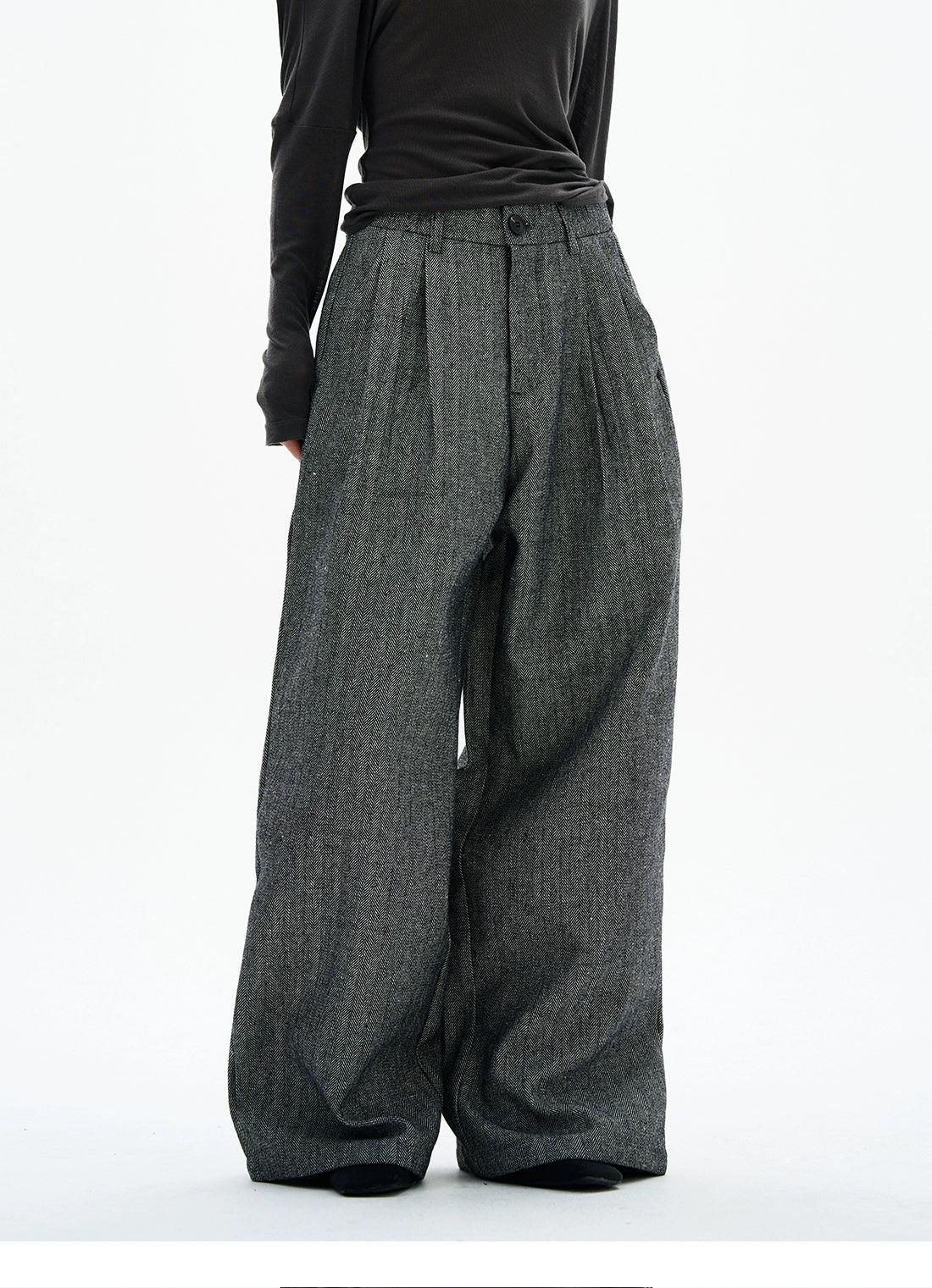 Pleated Tweed Trousers Korean Street Fashion Trousers By 77Flight Shop Online at OH Vault