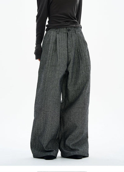 Pleated Tweed Trousers Korean Street Fashion Trousers By 77Flight Shop Online at OH Vault