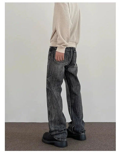 Lightning Pattern Whiskered Jeans Korean Street Fashion Jeans By A PUEE Shop Online at OH Vault