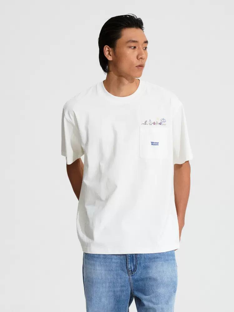 Front Pocket Subtle Embroidered T-Shirt Korean Street Fashion T-Shirt By WASSUP Shop Online at OH Vault