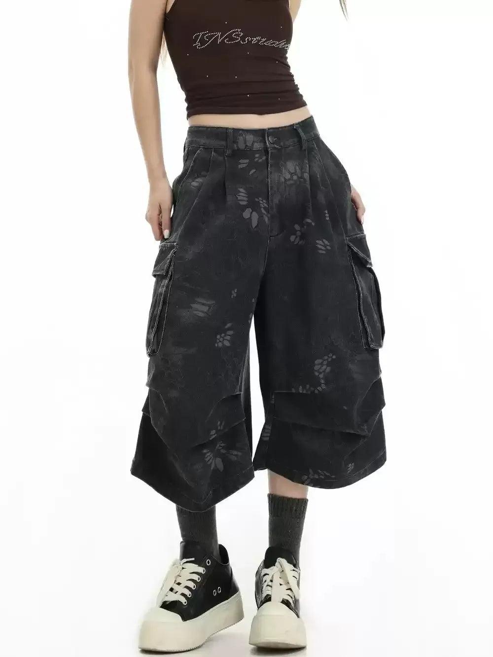 Washed & Patterned Cargo Shorts Korean Street Fashion Shorts By INS Korea Shop Online at OH Vault