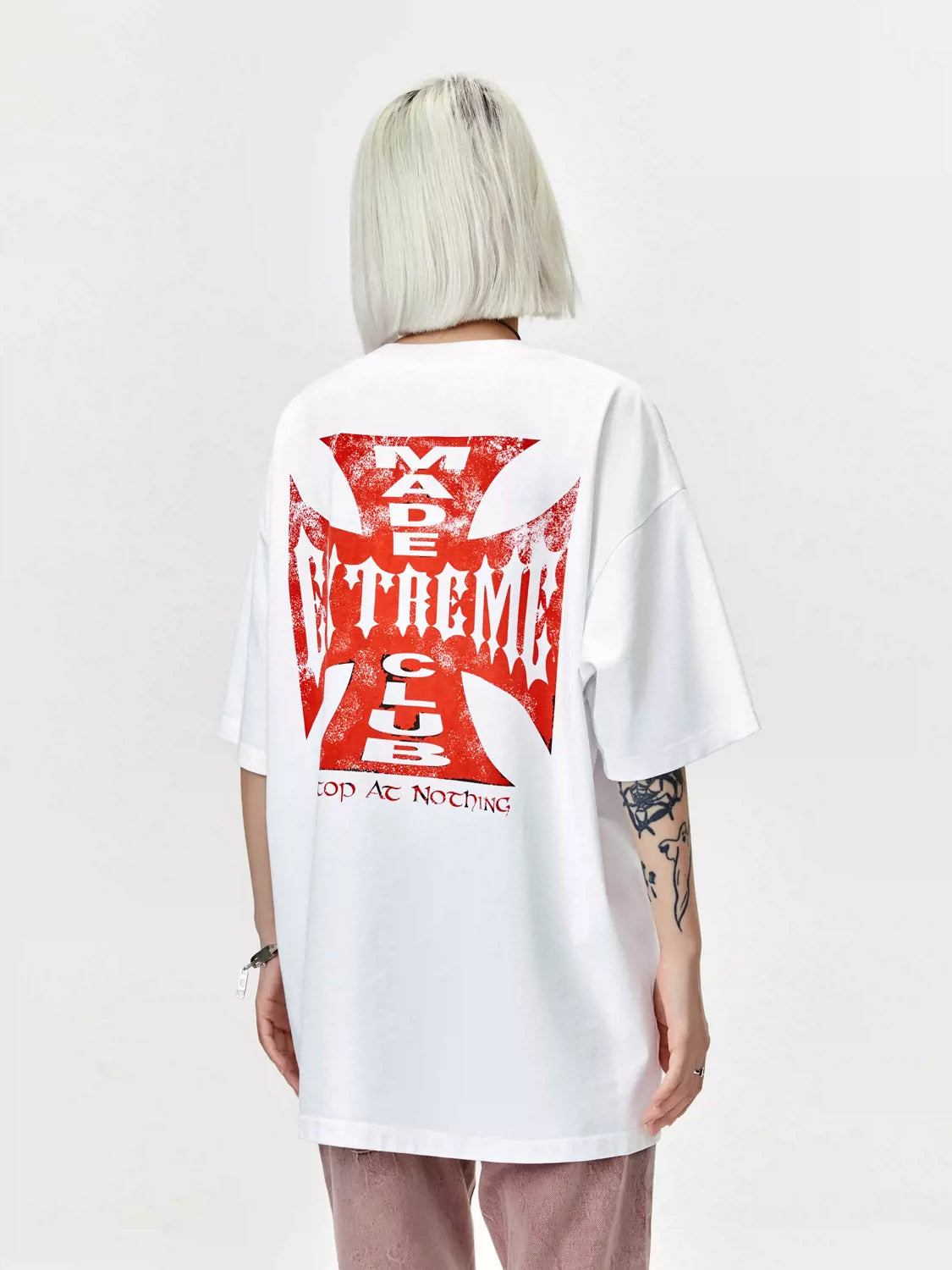 Smudged Cross Logo T-Shirt Korean Street Fashion T-Shirt By Made Extreme Shop Online at OH Vault
