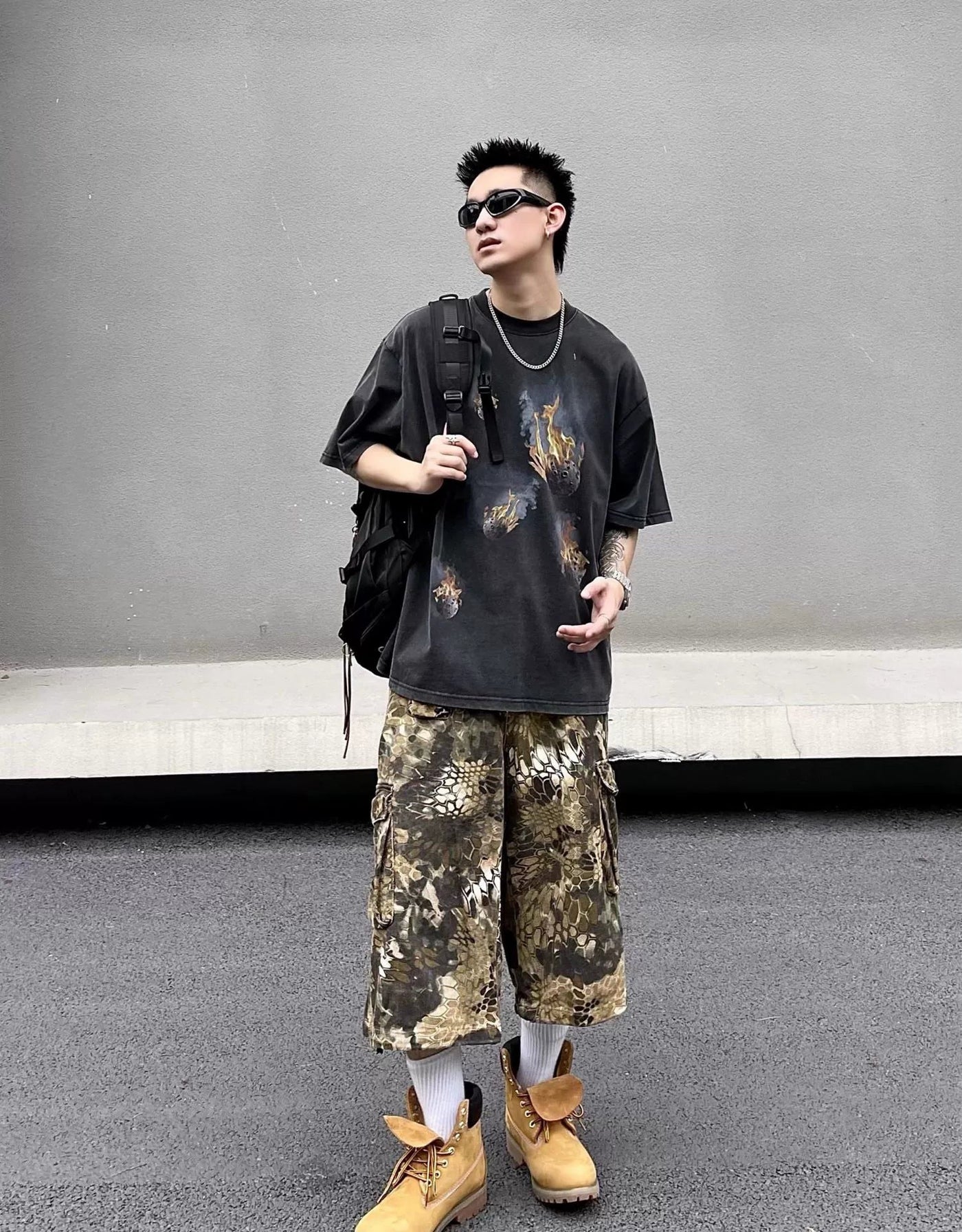 Multi-Pocket Snake Pattern Cargo Shorts Korean Street Fashion Shorts By Blacklists Shop Online at OH Vault
