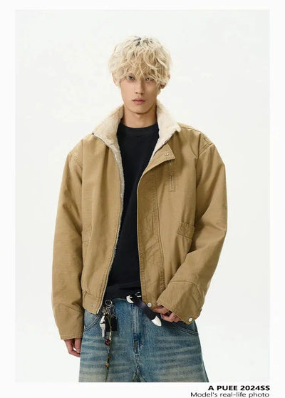 Plushy Boxy Cut Short Jacket Korean Street Fashion Jacket By A PUEE Shop Online at OH Vault