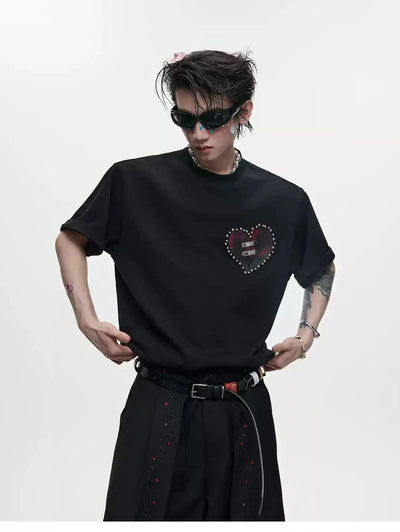 Metallic Beads Heart Relax Fit T-Shirt Korean Street Fashion T-Shirt By Argue Culture Shop Online at OH Vault
