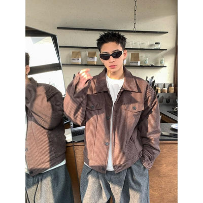 Flap Pocket StripedButtoned Jacket Korean Street Fashion Jacket By Poikilotherm Shop Online at OH Vault
