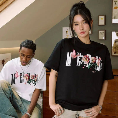 Rose and Butterfly Logp T-Shirt Korean Street Fashion T-Shirt By Mr Enjoy Da Money Shop Online at OH Vault