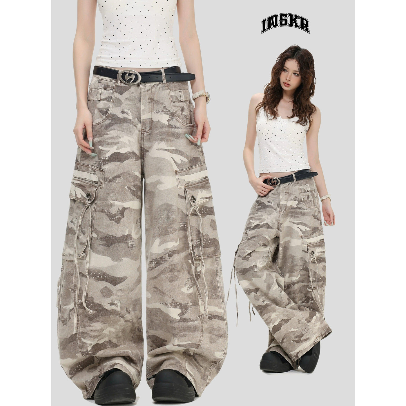 Camouflage Wide Leg Cargo Jeans Korean Street Fashion Jeans By INS Korea Shop Online at OH Vault