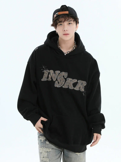 Plushy Embroidered Logo Hoodie Korean Street Fashion Hoodie By INS Korea Shop Online at OH Vault