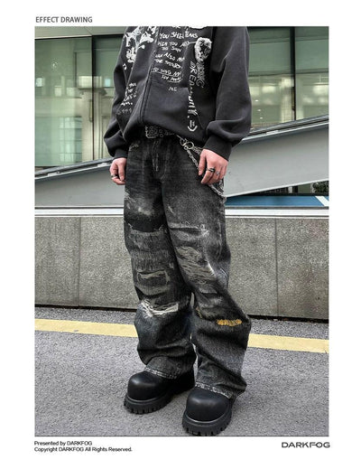 Washed Ripped Wide Leg Jeans Korean Street Fashion Jeans By Dark Fog Shop Online at OH Vault