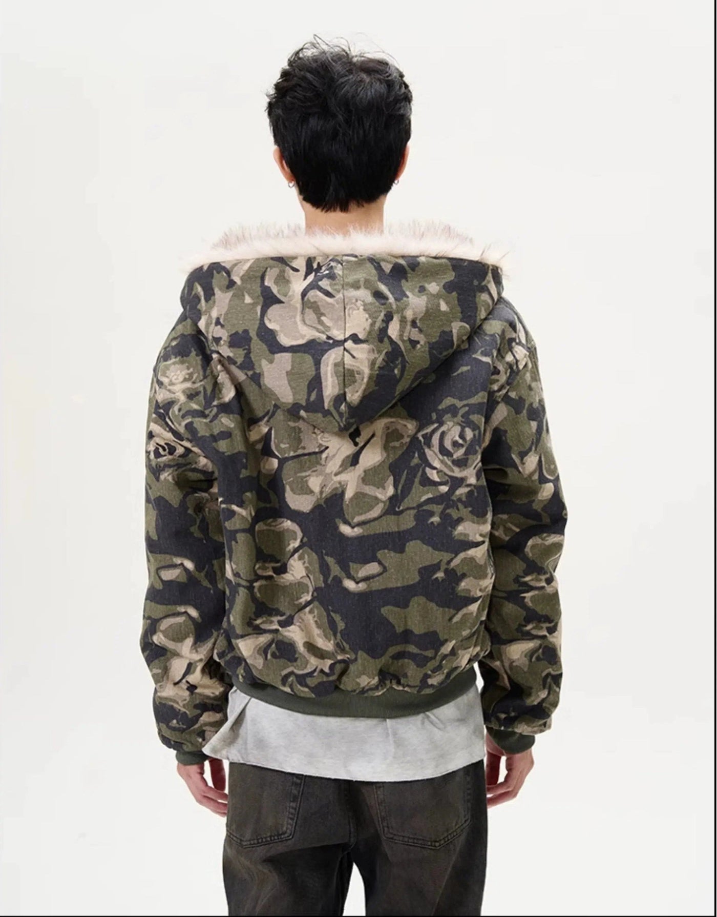 Camouflage Fur Line Zip-Up Jacket Korean Street Fashion Jacket By 77Flight Shop Online at OH Vault