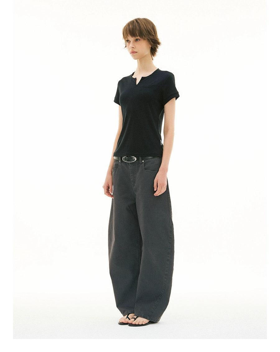 Basic Slim Fit V-Neck T-Shirt Korean Street Fashion T-Shirt By Funky Fun Shop Online at OH Vault