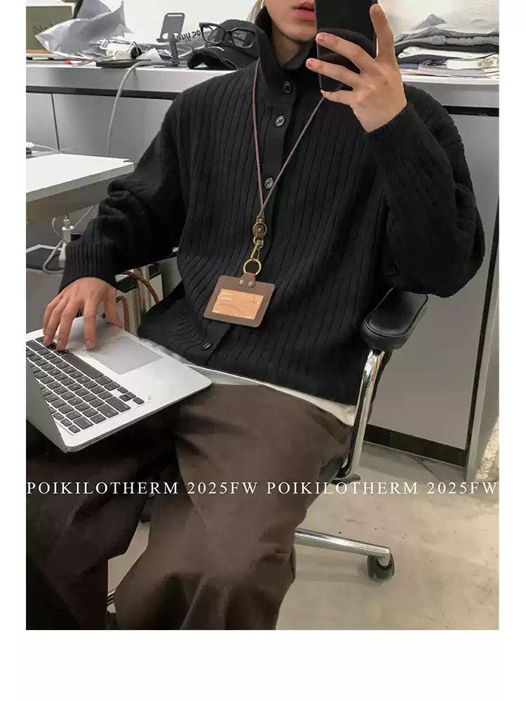 Textured Collar & Button Sweater Korean Street Fashion Cardigan By Poikilotherm Shop Online at OH Vault