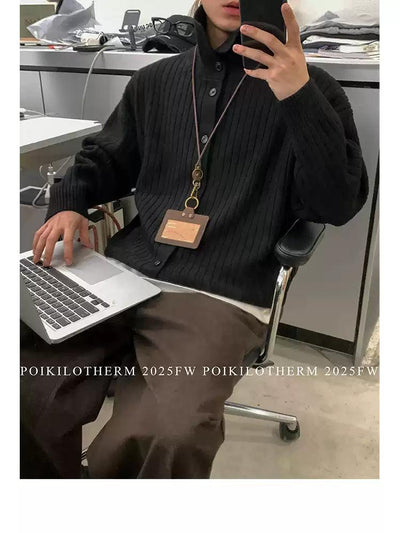 Textured Collar & Button Sweater Korean Street Fashion Cardigan By Poikilotherm Shop Online at OH Vault