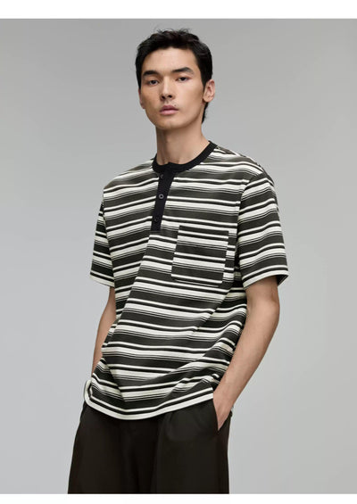 Front Pocket Striped Henley T-Shirt Korean Street Fashion T-Shirt By Opicloth Shop Online at OH Vault