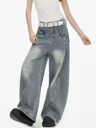 Structured Faded Wide Leg Jeans Korean Street Fashion Jeans By INS Korea Shop Online at OH Vault