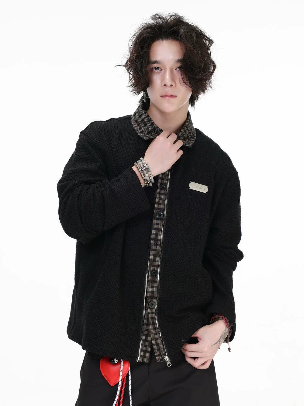 Plaid Spliced Waffle Knit Shirt Korean Street Fashion Shirt By INS Korea Shop Online at OH Vault