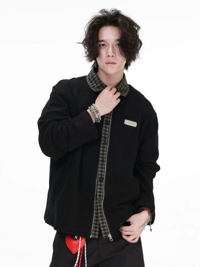 Plaid Spliced Waffle Knit Shirt Korean Street Fashion Shirt By INS Korea Shop Online at OH Vault