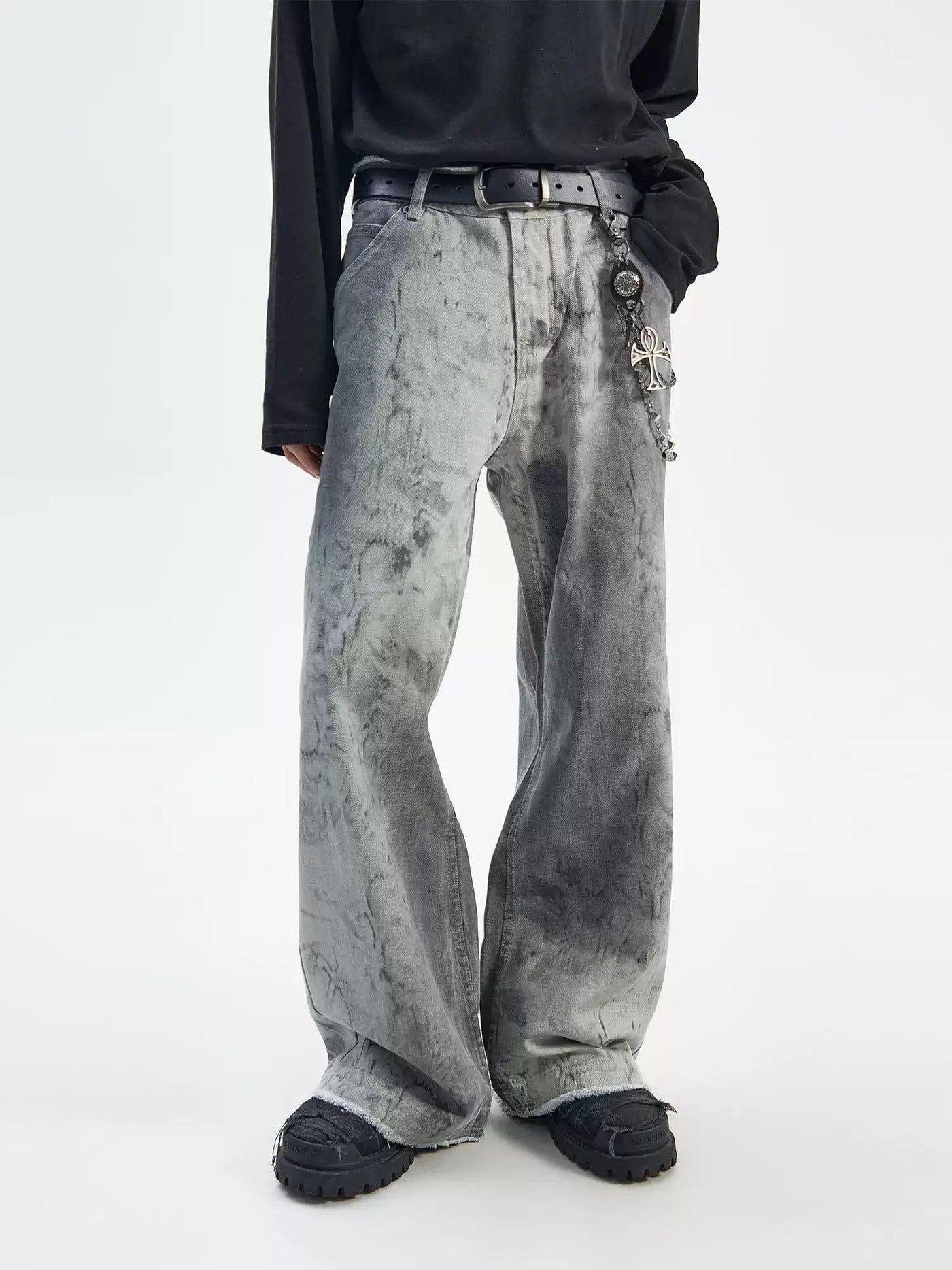 Ink-Splash Snake Pattern Jeans Korean Street Fashion Jeans By Ash Dark Shop Online at OH Vault