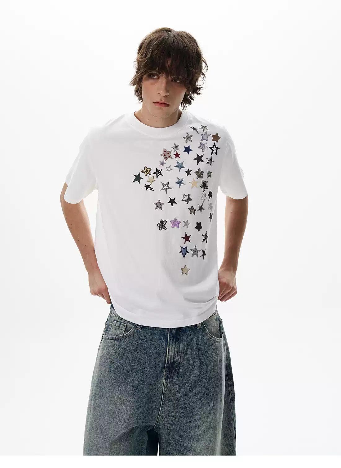 Assorted Stars Detail T-Shirt Korean Street Fashion T-Shirt By 77Flight Shop Online at OH Vault