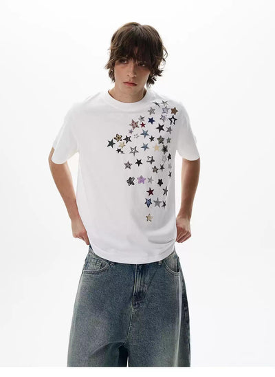 Assorted Stars Detail T-Shirt Korean Street Fashion T-Shirt By 77Flight Shop Online at OH Vault