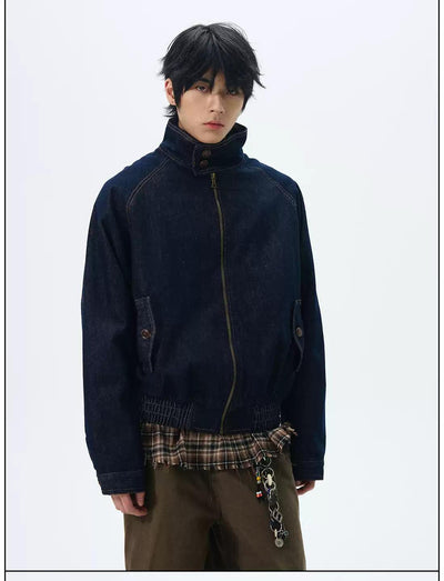 Wrapped Collar Flap Pocket Denim Jacket Korean Street Fashion Jacket By 77Flight Shop Online at OH Vault