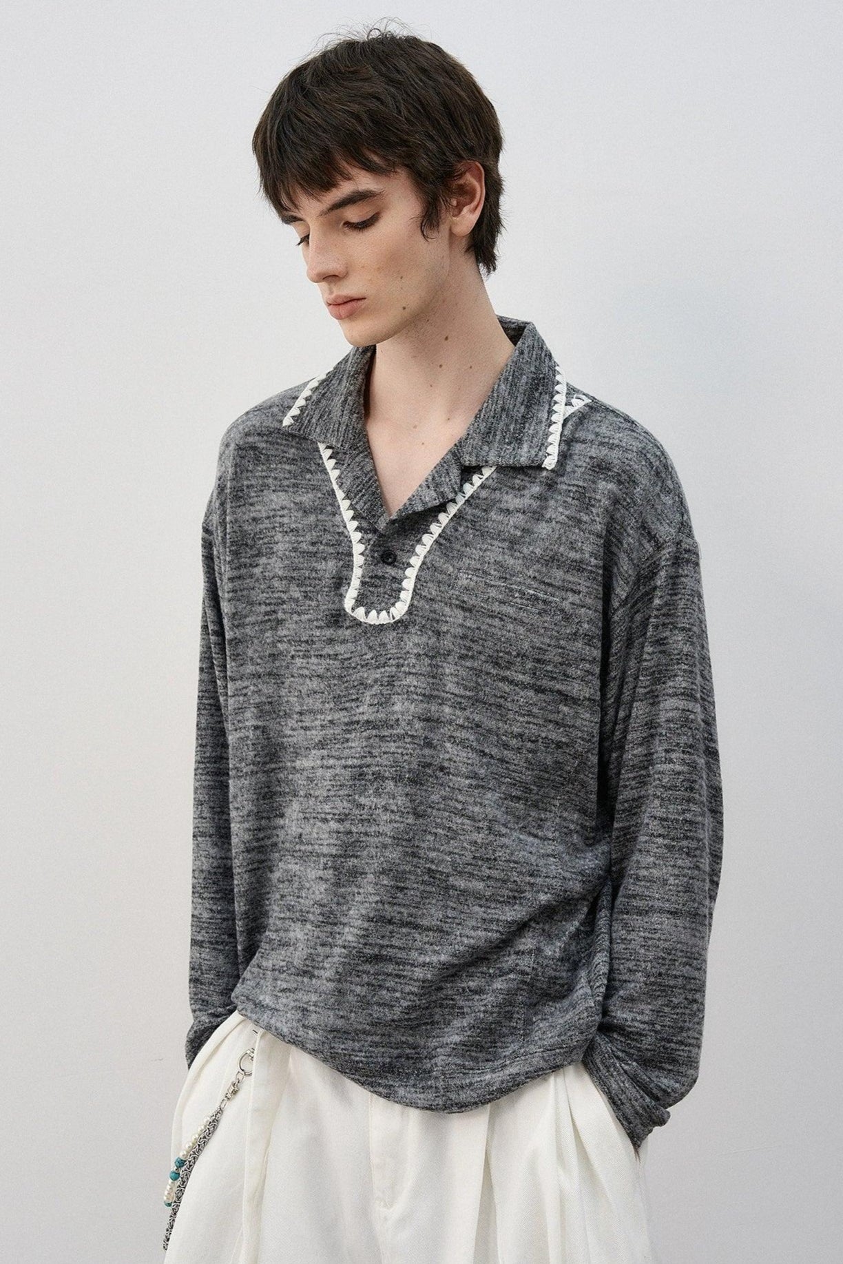 Contrast Outlined Textured Sweater Korean Street Fashion Sweater By MaxDstr Shop Online at OH Vault