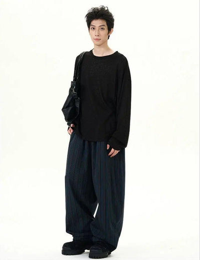 Striped Machete Wide-Leg Pants Korean Street Fashion Pants By 77Flight Shop Online at OH Vault