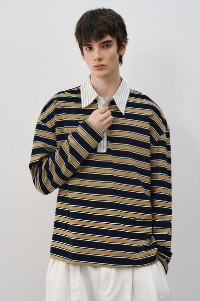 Spliced Collar Striped L/S T-Shirt Korean Street Fashion T-Shirt By MaxDstr Shop Online at OH Vault