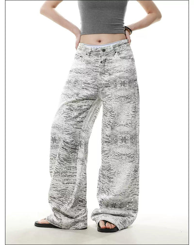 Patterned Buttoned Straight Leg Jeans Korean Street Fashion Jeans By Mr Nearly Shop Online at OH Vault
