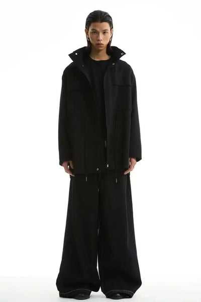 Stand Collar Waist Drawstring Long Jacket Korean Street Fashion Jacket By Funky Fun Shop Online at OH Vault