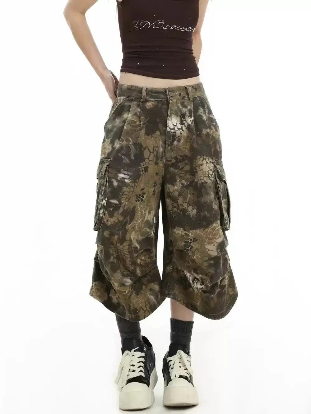 Washed & Patterned Cargo Shorts Korean Street Fashion Shorts By INS Korea Shop Online at OH Vault