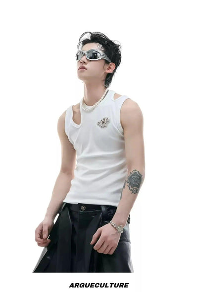 Asymmetric Cut Out Logo Tank Top Korean Street Fashion Tank Top By Argue Culture Shop Online at OH Vault