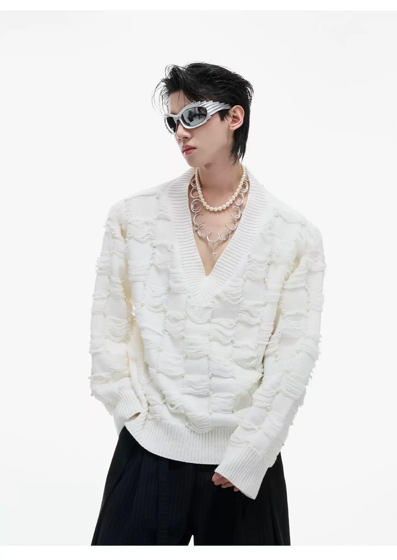 Distressed Threads Patterned Sweater Korean Street Fashion Sweater By Argue Culture Shop Online at OH Vault