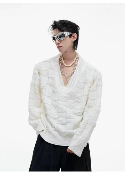 Distressed Threads Patterned Sweater Korean Street Fashion Sweater By Argue Culture Shop Online at OH Vault