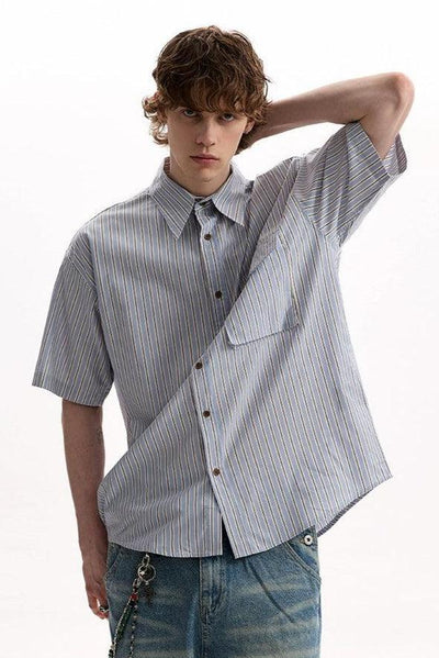 Flap Pocket Striped Shirt Korean Street Fashion Shirt By A PUEE Shop Online at OH Vault