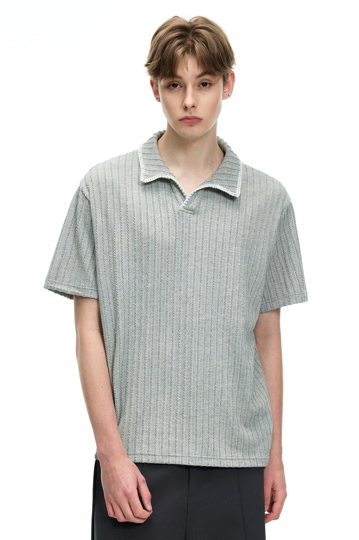 Stitched Outline Collar Knit T-Shirt Korean Street Fashion T-Shirt By MaxDstr Shop Online at OH Vault